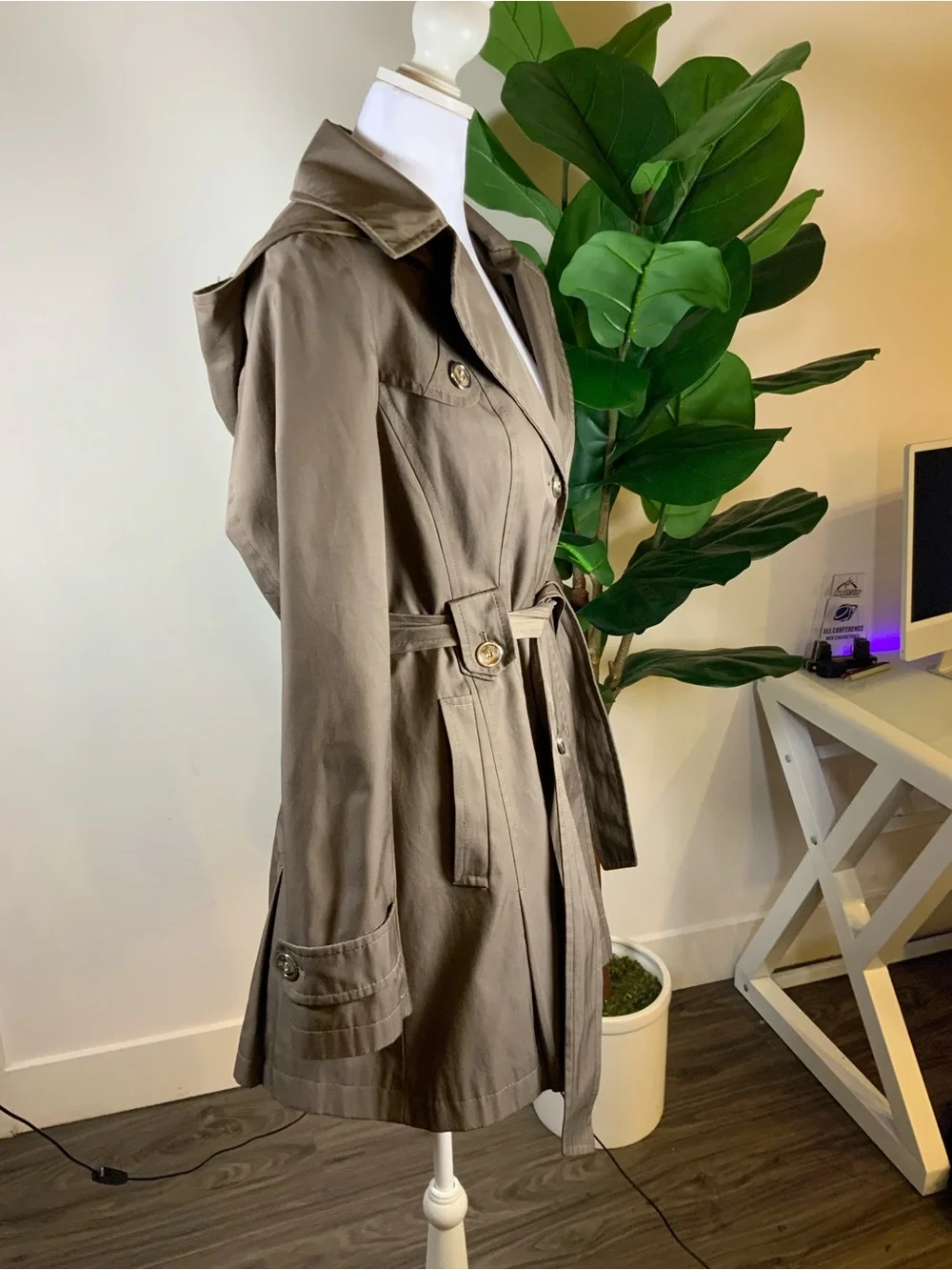 Via Spiga Taupe Trench Coat with Belted Waist